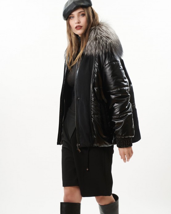 2231 Womens Fabric Jacket with Fur Black