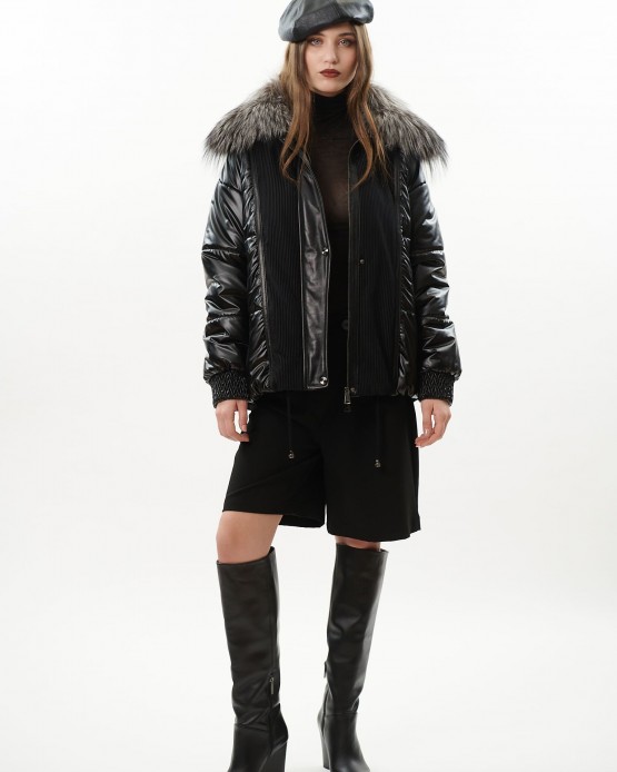 2231 Womens Fabric Jacket with Fur Black