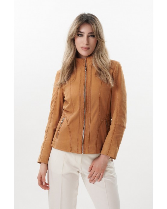 GP-1524 Γυναικείο Δερμάτινο Μπουφάν CAMEL