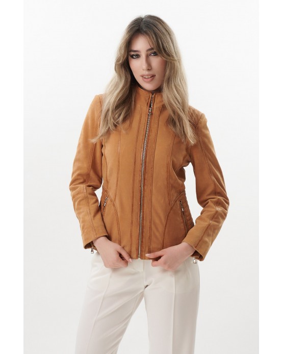 GP-1524 Γυναικείο Δερμάτινο Μπουφάν CAMEL