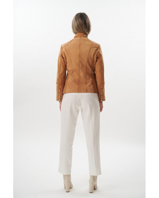 GP-1524 Γυναικείο Δερμάτινο Μπουφάν CAMEL