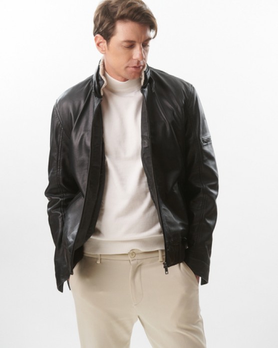 M-PILOT 45 Mens Leather Jacket with Fur Black