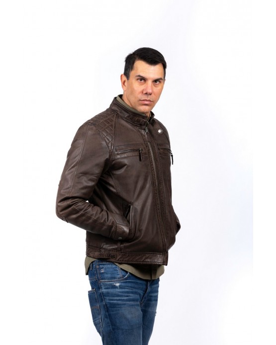 2101 Αντρικό Δερμάτινο Μπουφάν Καφέ