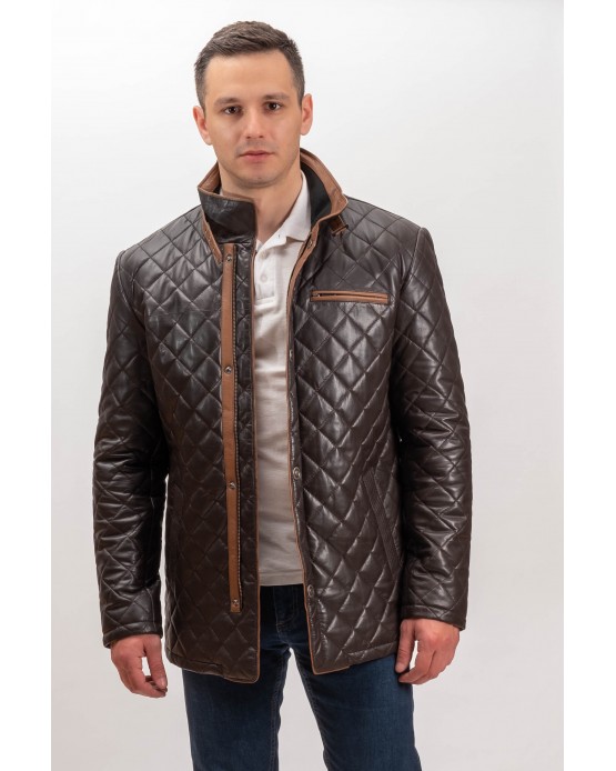 5556 Man's Real Leather Quilted Jacket Brown