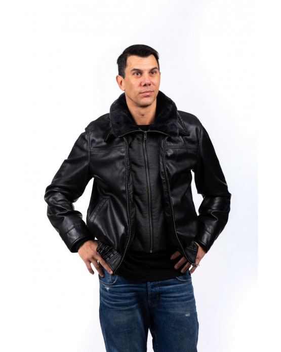 5654 Man's Real Leather Bomber  Black