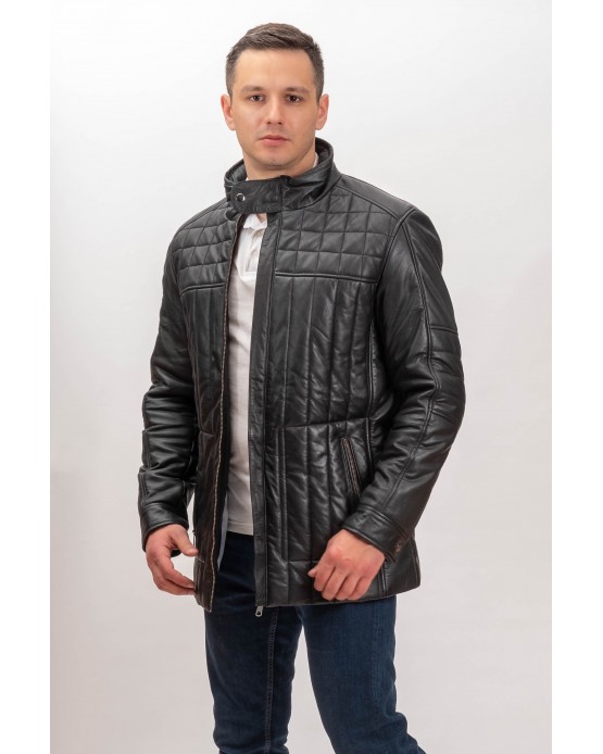 7078 Man's Real Leather Quilted Jacket Black