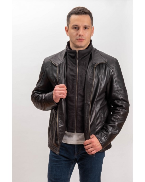 7080 Man's Real Leather Jacket Black