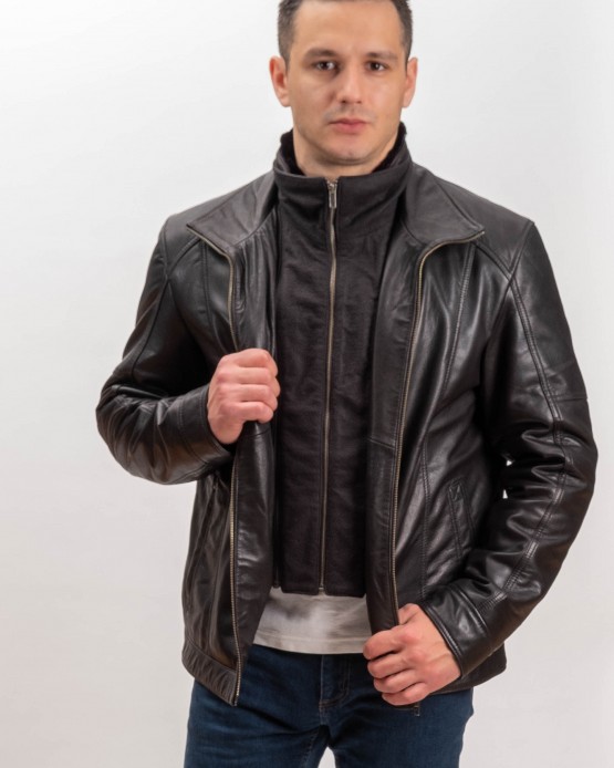 7080 Man's Real Leather Jacket Black