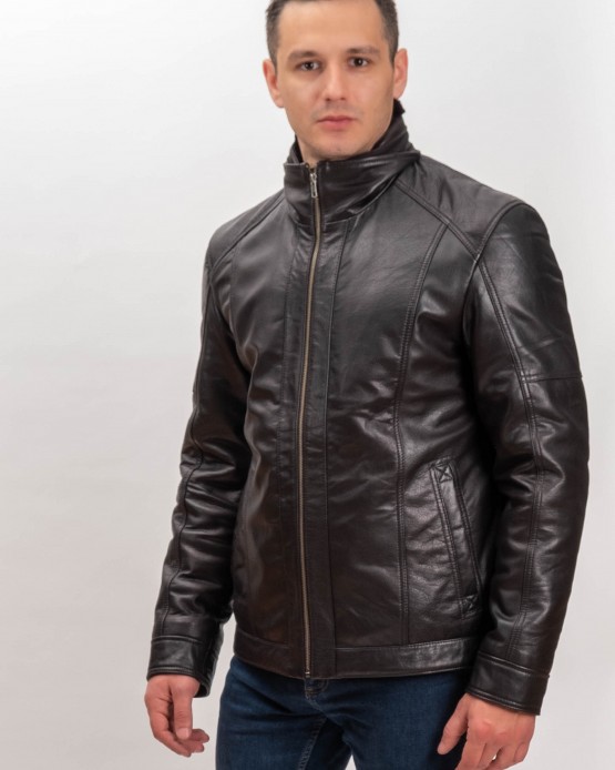 7080 Man's Real Leather Jacket Black