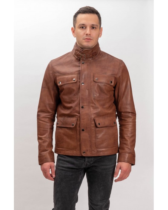 7082 Man's Real Leather Jacket Cognac