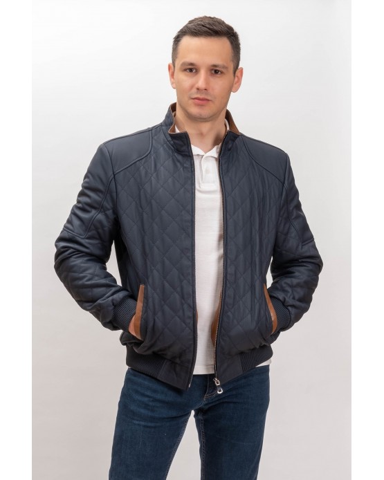 8707 Man's Real  Leather Jacket Blue