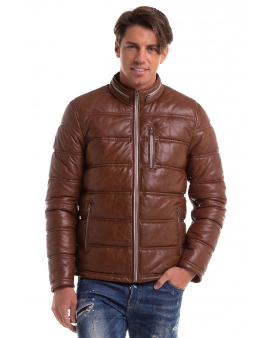 M8770 Man's Real Leather Puffy Jacket Tan