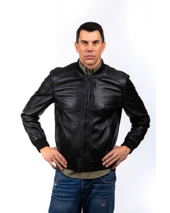 9002 Αντρικό Δερμάτινο Bomber Μαύρο
