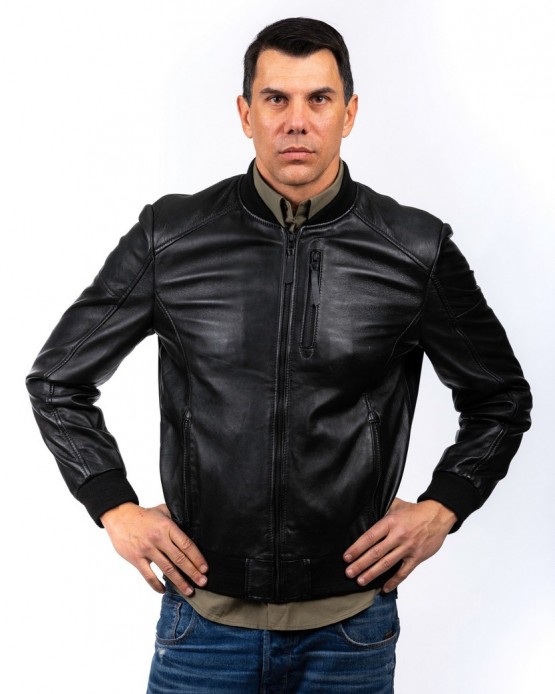 9002 Αντρικό Δερμάτινο Bomber Μαύρο