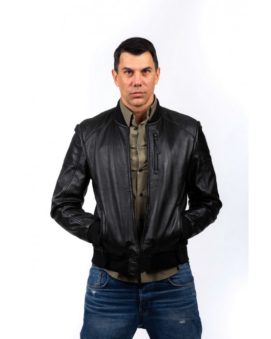 9002 Αντρικό Δερμάτινο Bomber Μαύρο