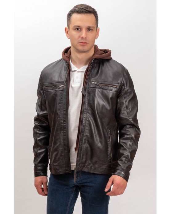 M-MP012 Men's Real Leather Jacket Brown