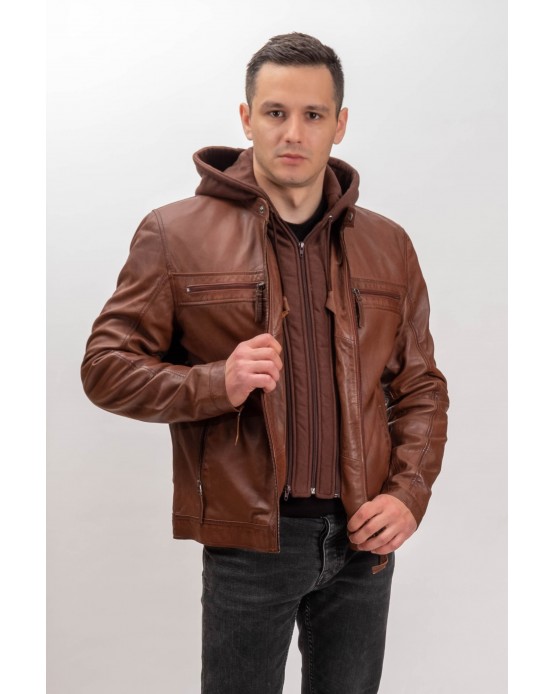M-MP012 Men's Real Leather Jacket Cognac