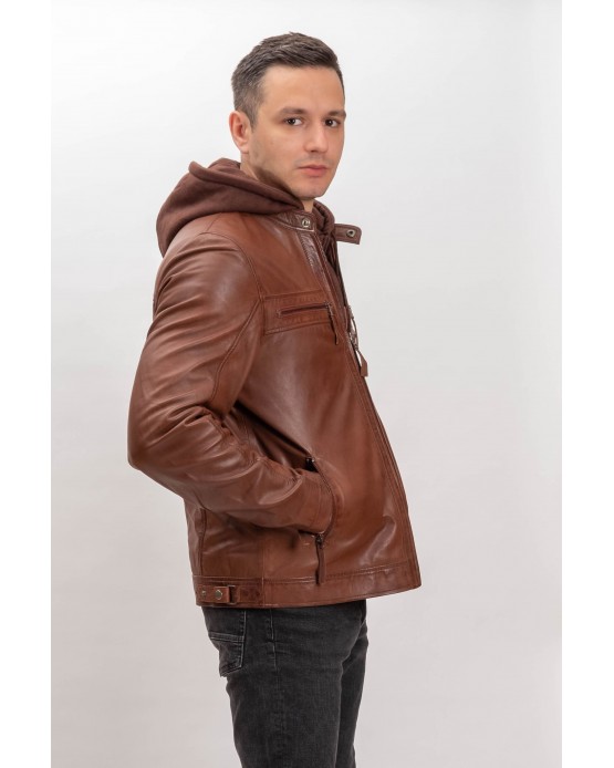 M-MP012 Αντρικό Δερμάτινο Μπουφάν COGNAC
