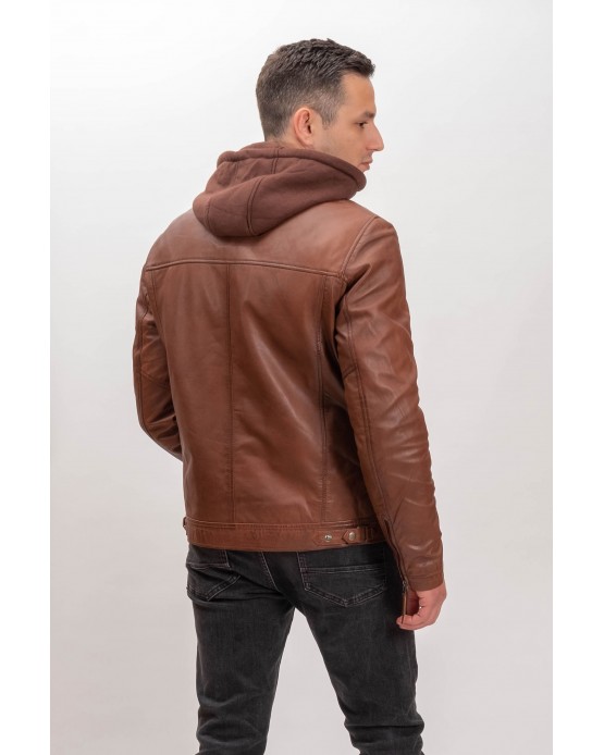 M-MP012 Αντρικό Δερμάτινο Μπουφάν COGNAC
