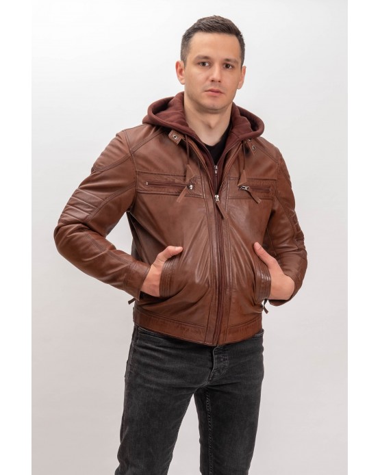 M-MP013 Men's Real Leather Jacket COGNAC