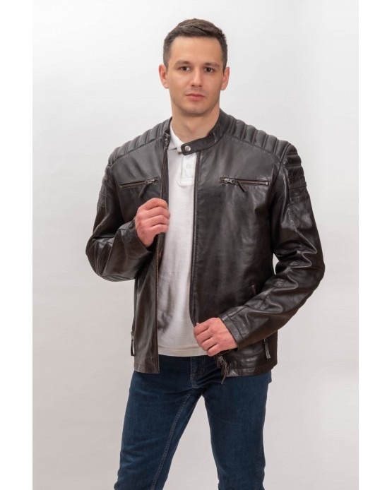 M-MP014 Men's Real Leather Jacket Brown
