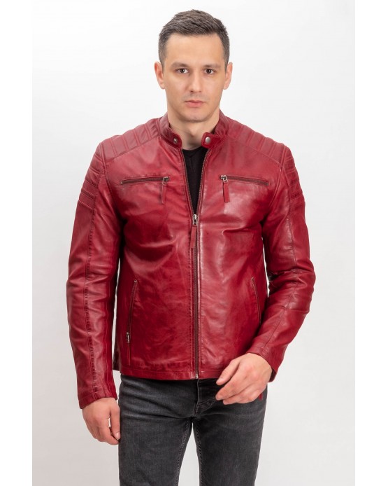 M-MP014 Men's Real Leather Jacket Red