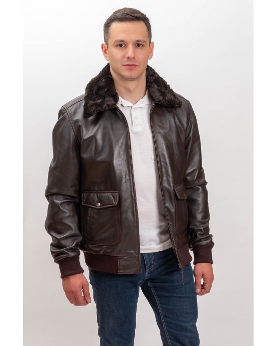 M-MP015 Men's Real Leather Jacket Brown