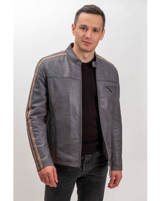 M-MP016 Men's Real Leather Jacket New Grey