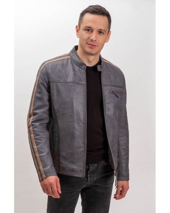 M-MP016 Αντρικό Δερμάτινο Μπουφάν  NEW GREY