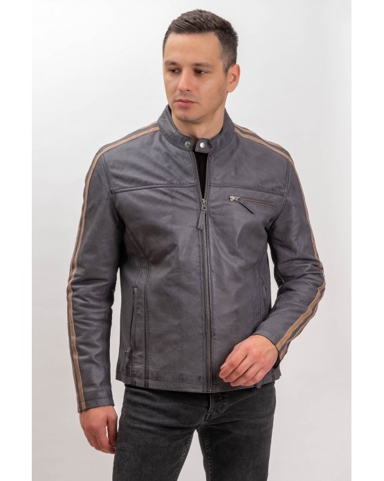 M-MP016 Men's Real Leather Jacket New Grey