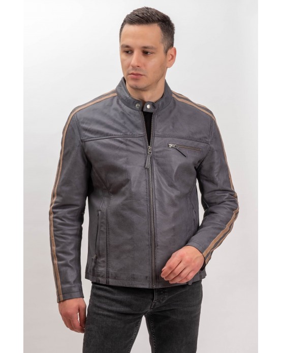 M-MP016 Αντρικό Δερμάτινο Μπουφάν  NEW GREY
