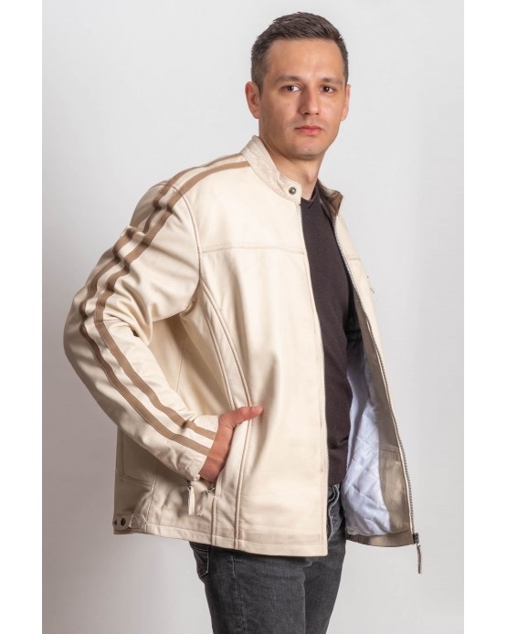 M-MP016 Men's Real Leather Jacket Off White