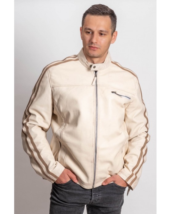 M-MP016 Αντρικό Δερμάτινο Μπουφάν  OFF-WHITE
