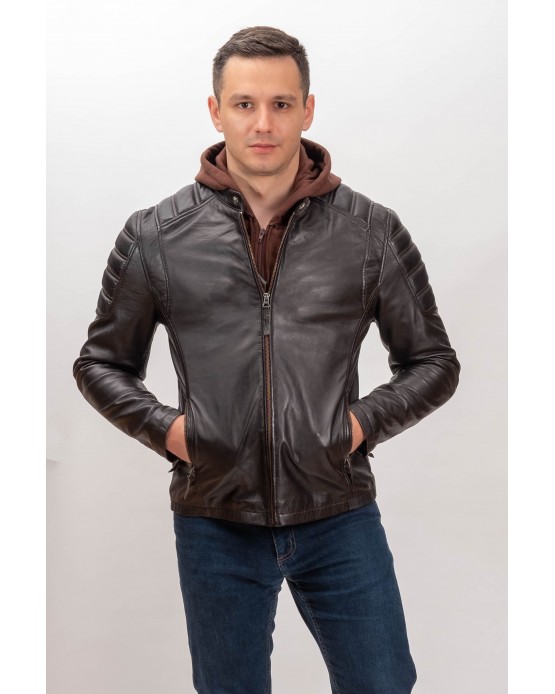 M-MP017 Men's Real Leather Jacket Brown