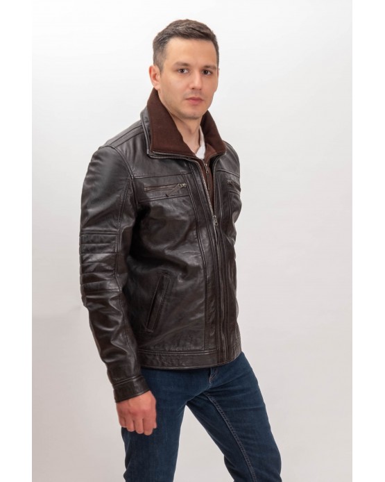 M-MP019 Men's Real Leather Jacket Brown