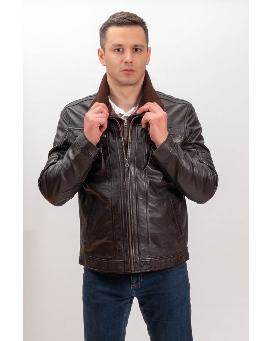 M-MP019 Men's Real Leather Jacket Brown