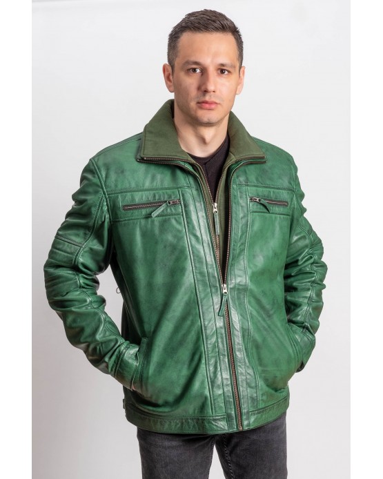 M-MP019 Αντρικό Δερμάτινο Μπουφάν  Πράσινο