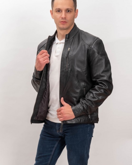 M-MP035 Mens Real Leather Jacket Black
