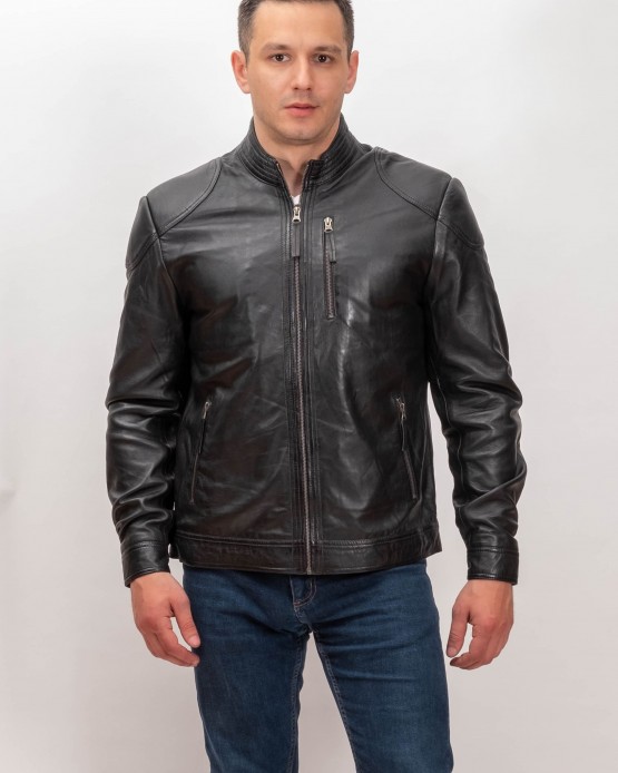 M-MP035 Mens Real Leather Jacket Black