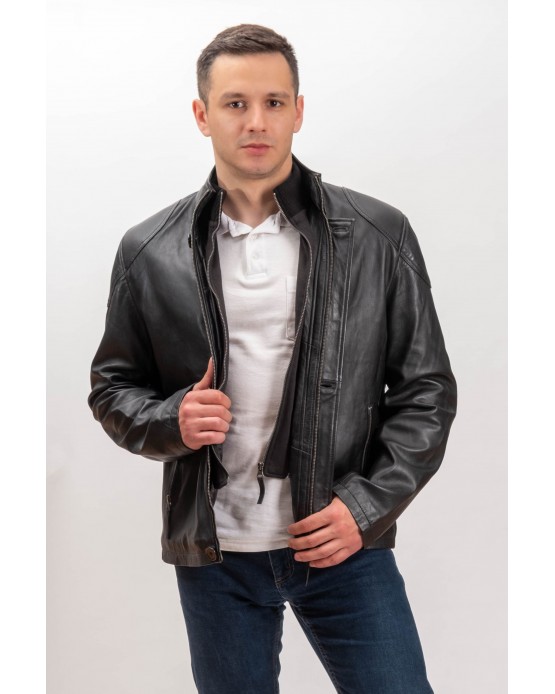 M-MP037 Men's Real Leather Jacket Black
