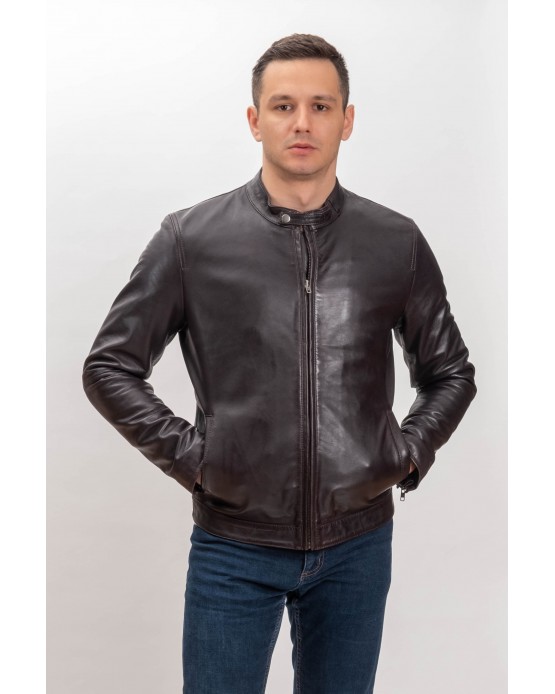AG10 Man's Real Leather Jacket Brown