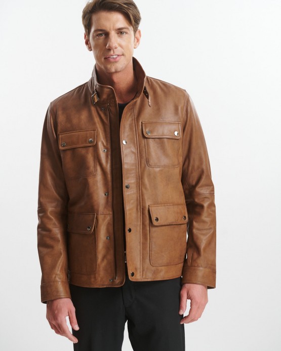 7082 Man's Real Leather Jacket Cognac