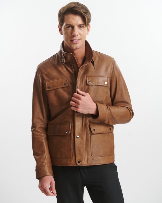 7082 Man's Real Leather Jacket Cognac
