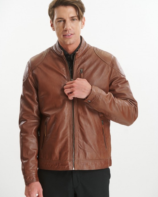 M-MP035 Αντρικό Δερμάτινο Μπουφάν Cognac