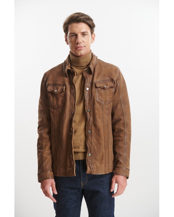 GP1116 Αντρικό Δερμάτινο Πουκάμισο Morocco Brown