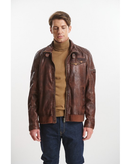 GP1121 Αντρικό Δερμάτινο Bomber Red Brown