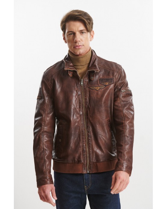 GP1121 Αντρικό Δερμάτινο Bomber Red Brown
