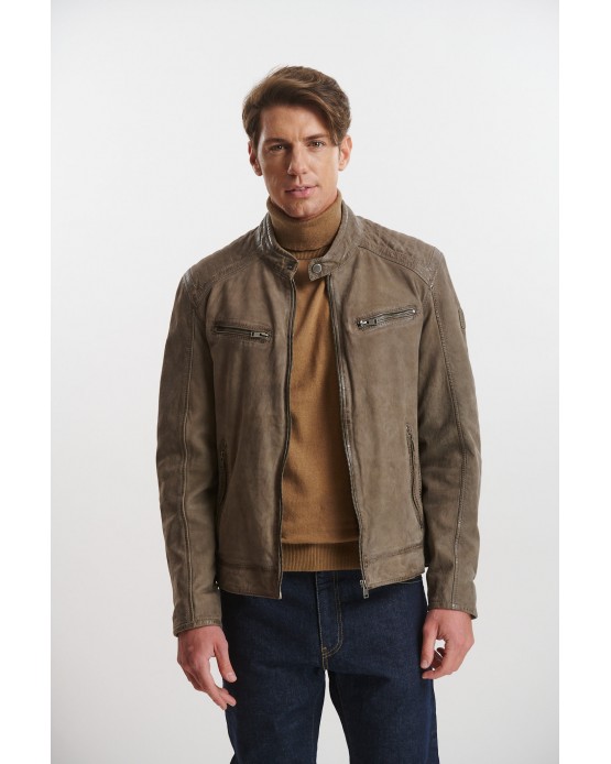 GP1127 Αντρικό Δερμάτινο Μπουφάν Nobuck Grey
