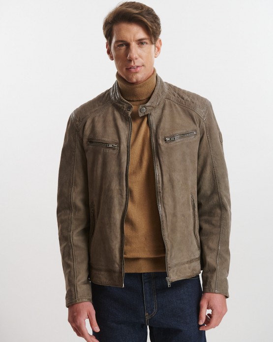 GP1127 Mens Real Leather Jacket Nobuck Grey