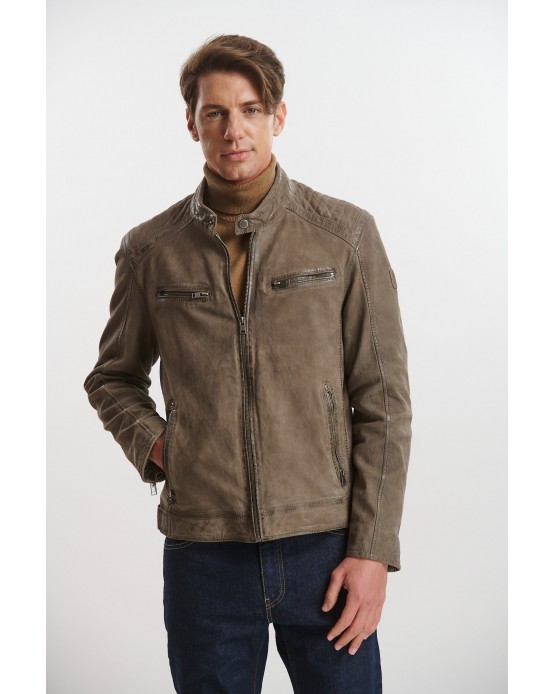 GP1127 Αντρικό Δερμάτινο Μπουφάν Nobuck Grey